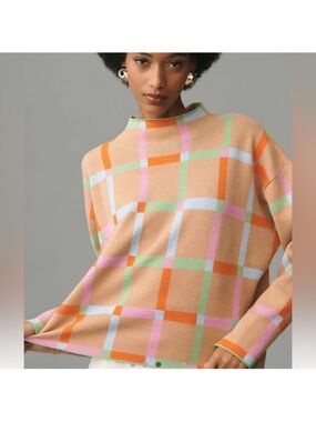 Anthropologie MAEVE The Carys Mock neck Sweater Multicolor Plaid Turtleneck Sz M
